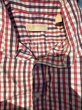 Michael Kors Red and White Plaid Dress Shirt